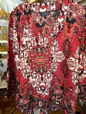 Robin Printed Red & Black V-Neck Blouse